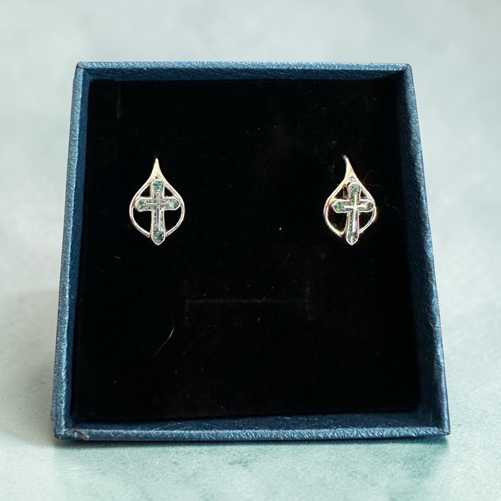 Sterling Silver Cross Hoop Earrings CUOKA 925 Leverback Minimalist Religious - Picture 4 of 8